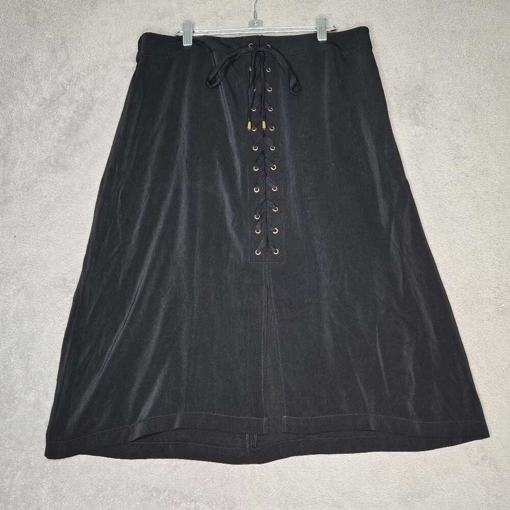 Monroe & Main Black Midi Skirt with Front Lace-Up